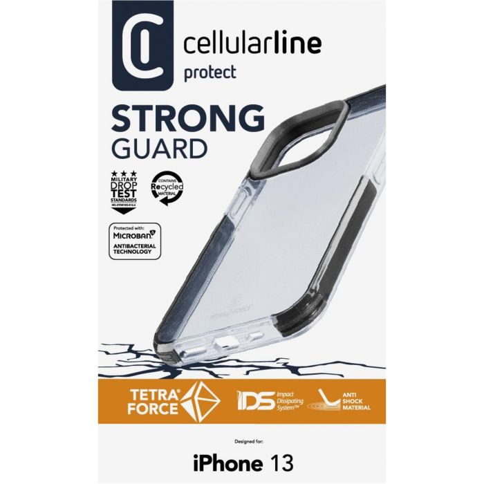 Cellularline Funda Tetra Force Strong Guard para iPhone 13 Antichoque Anticaídas Antibacteriana Ultraprotectora Negra 3