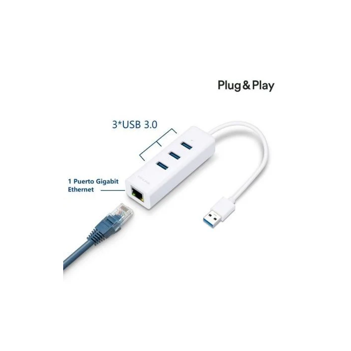 TP-Link UE330 Hub USB 3.0 de 3 Puertos con Ethernet Gigabit RTL8153, Conexión de Red Cableada de 1000 Mbps, Compatible con Windows, Mac, Chrome OS y Linux