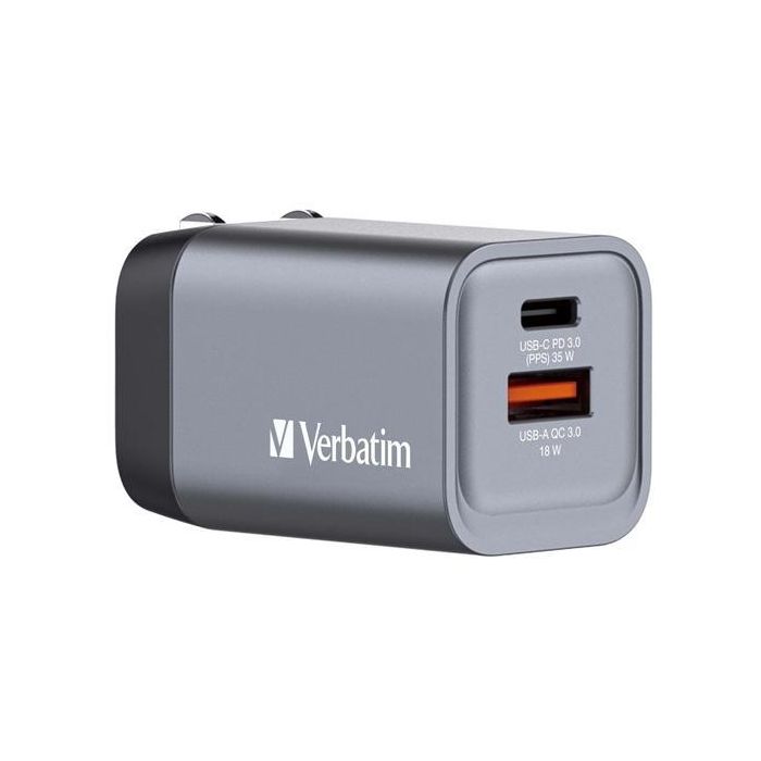 Verbatim Gnc-35 Cargador de Pared Gan 35W USB-A 3.0 y USB-C 3.0
