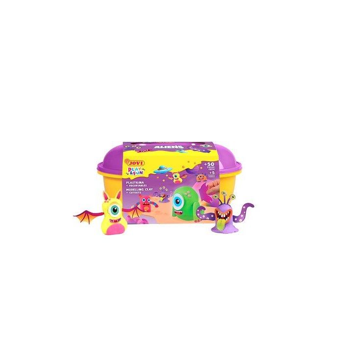 Jovi Juego Play&Fun Cofre Aliens Plastilina con Accesorios y Recortables para Crear Escenarios Mágicos