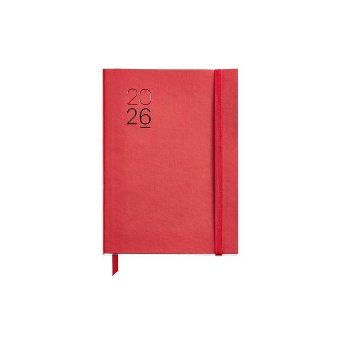 Agenda Anual (2026) Miquelrius Basic Luxor Cosida Tapa Simil Piel Con Goma Plus 155X213 D/P Rojo