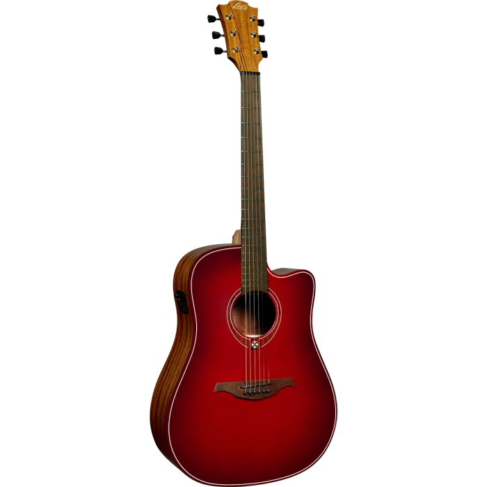LAG Guitarra Acústica Electroacústica Dreadnought A/E Cutaway Edición Limitada Red Burst 1