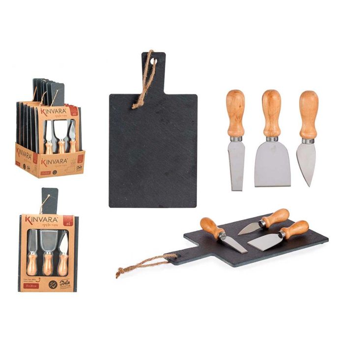 Tabla de Quesos Pizarra Kinvara con 3 Cuchillos - 17x30 cm, Negro (12 Unidades) Tabla de Quesos Pizarra Kinvara con 3 Cuchillos - 17x30 cm, Negro (12 Unidades)