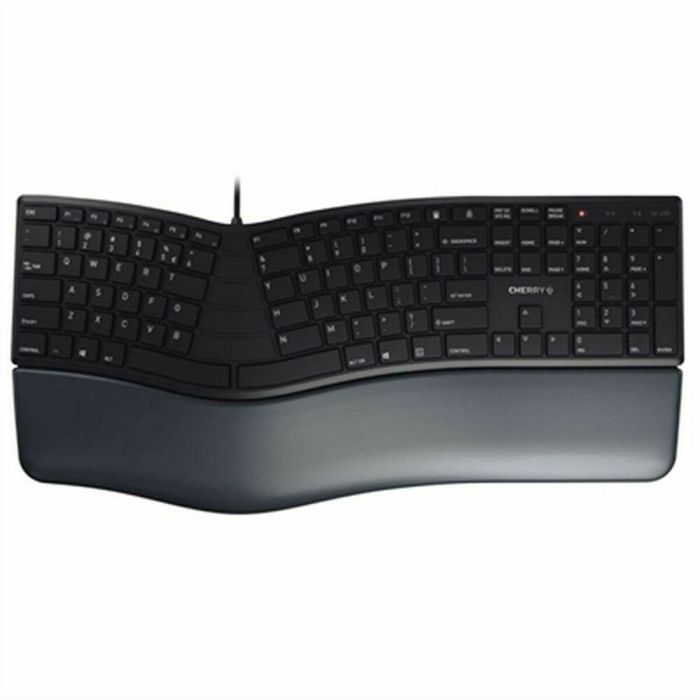 Cherry KC 4500 ERGO Teclado Ergonómico USB Español con Reposamanos Viscoelástico, Pies Ajustables y Teclas Multimedia