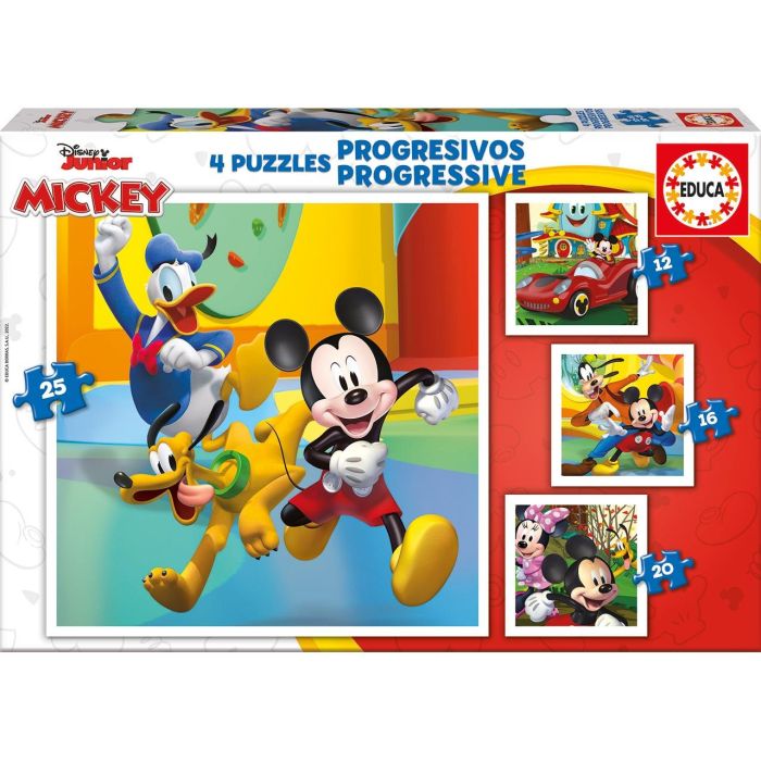 Educa 19294 Puzzles Progresivos Mickey & Friends Disney 4 puzzles 12-16-20-25 piezas +3 años