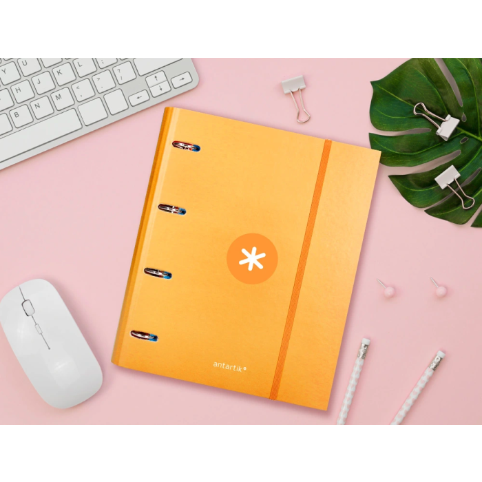 Antartik Carpeta con recambio A4 cuadro 5mm forrada 4 anillas 40mm redondas con solapa color mostaza 12