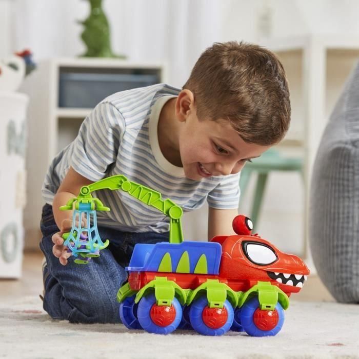 Hasbro F9480 Marvel Spidey y Sus Amigos: Spidey Dino Webs Grúa Arácnida con Figura Spidey 10cm y Goblin Raptor 6cm, Vehículo +3 Años 2