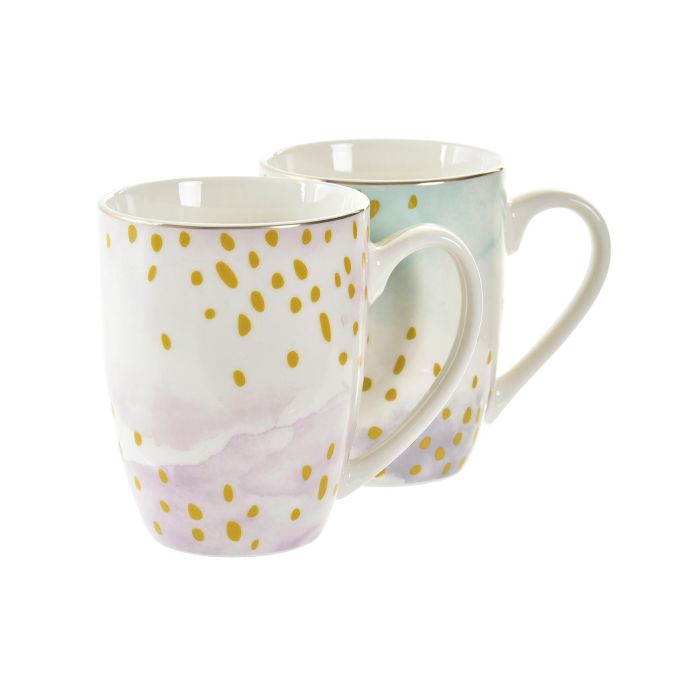 Mug Glam DKD Home Decor Rosa Verde Menta 8.5 x 9.5 x 12 cm (12 Unidades) 1