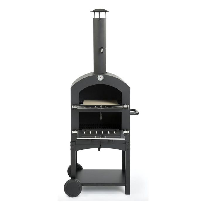 Vaggan Barbacoa de carbón con horno de piedra, hierro negro, 44.5x65x158cm, parrillas cromadas y placa para pizza 1 Vaggan Barbacoa de carbón con horno de piedra, hierro negro, 44.5x65x158cm, parrillas cromadas y placa para pizza 1