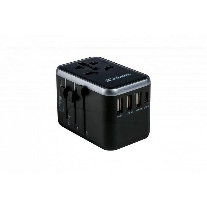 Verbatim UTA-04 Adaptador de Viaje Universal 61W PD QC 3.0, 5 Puertos USB (2xUSB-C, 3xUSB-A), Carga 6-en-1 para 180+ Países 10