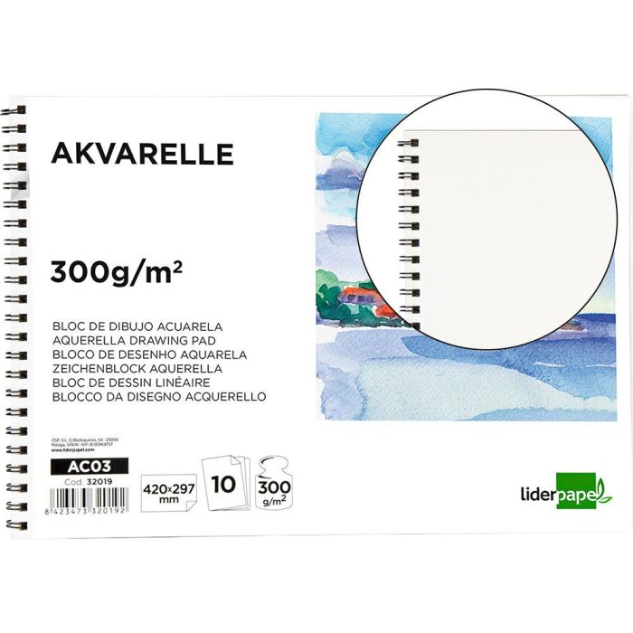 Bloc Dibujo Liderpapel Acuarela Espiral 297x420 mm 10 Hojas 300 gr-M2 Sin Recuadro 2 unidades