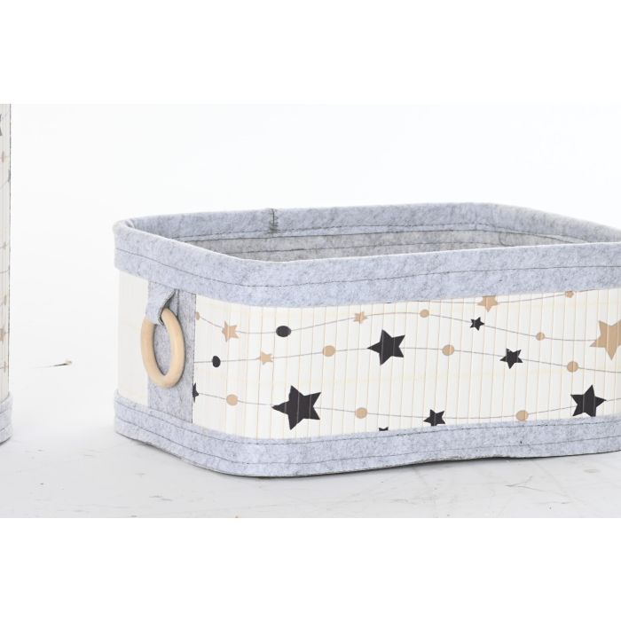 DKD Home Decor Cesta de Bambú y Fieltro Set de 4 con Estrellas, Blanco, Gris, Dorado, Negro 36 x 50 x 36 cm 1