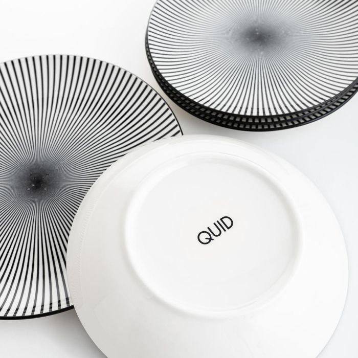 Quid Vajilla Porcelana Miami Decorada 18 Piezas para 6 Personas - Negro, Apto Lavavajillas y Microondas 4