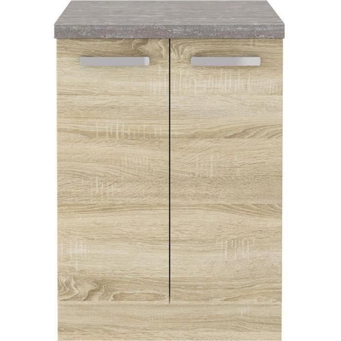 Mueble bajo con 2 puertas batientes - Decoración roble Sonoma - An 60 x P 51,6 x Al 85 cm - LASSEN 1 Mueble bajo con 2 puertas batientes - Decoración roble Sonoma - An 60 x P 51,6 x Al 85 cm - LASSEN 1