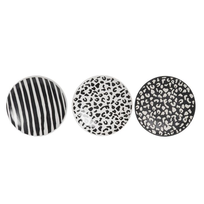 DKD Home Decor Plato Urban de Gres, Color Negro y Blanco, 20x20 cm. Apto para Microondas y Lavavajillas. Pack de 12 Platos