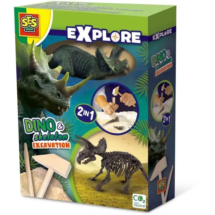 SES Creative Excavación 2 en 1 Dinosaurios y Esqueletos Triceratops para Niños a partir de 5 Años