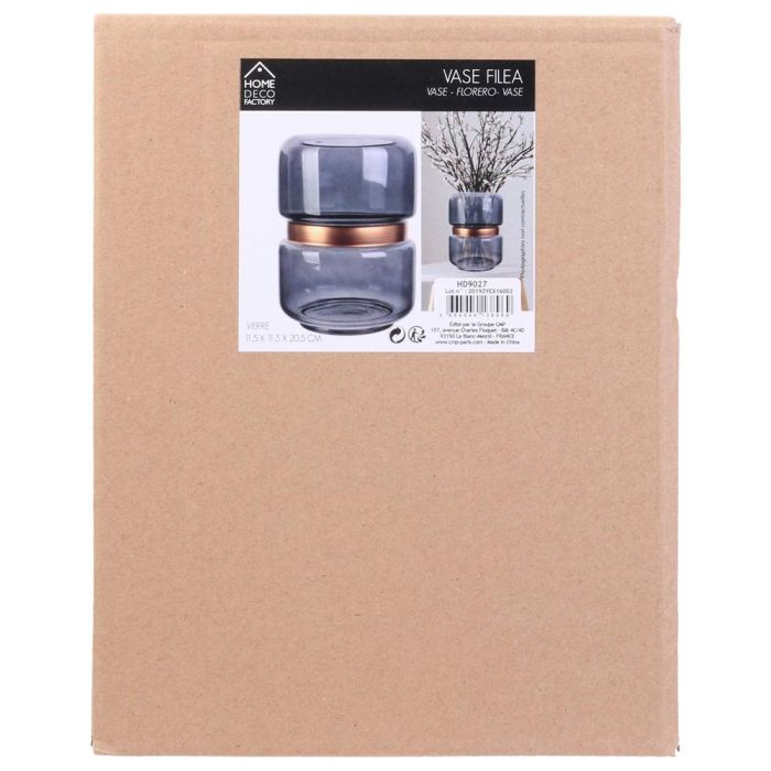 Home Deco Factory Jarrón Gris-Dorado de Vidrio para Decoración, Altura 20,5 cm 1