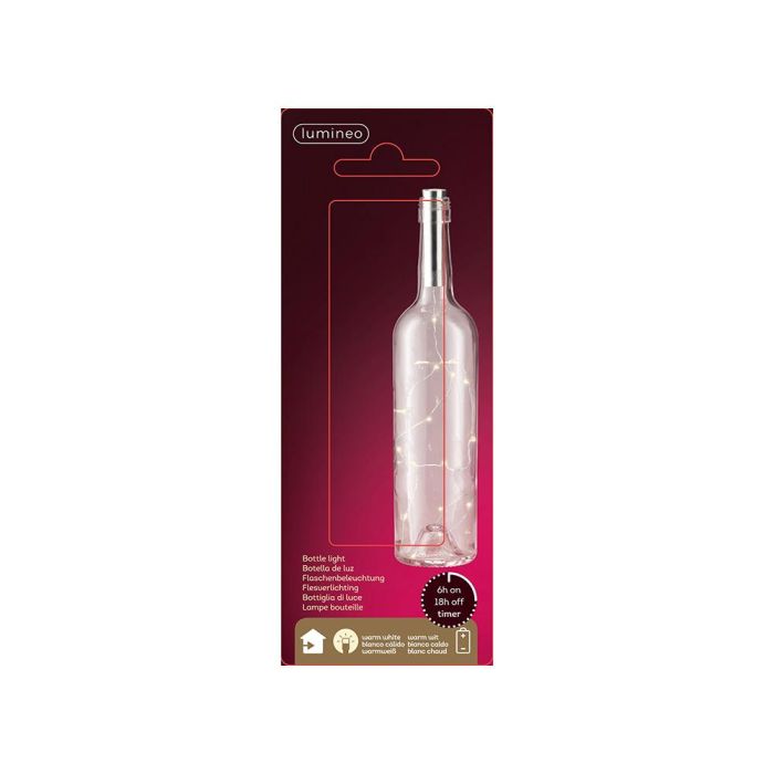 Lumineo Tapón guirnalda micro led para botella, 15 LEDs, luz cálida, temporizador 6 horas 3