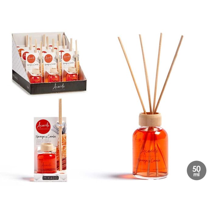 ACORDE Mikado 50 ml con varilla, fragancia naranja y canela, vidrio, madera y ratán, 7x17x5 cm (12 Unidades) 0 ACORDE Mikado 50 ml con varilla, fragancia naranja y canela, vidrio, madera y ratán, 7x17x5 cm (12 Unidades) 0