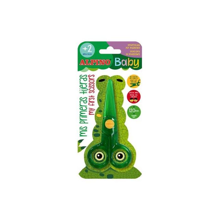 Alpino Tijera Baby PT0036 para Niños, 120 mm, Puntas Redondas, Seguras para Piel y Ropa, Verde
