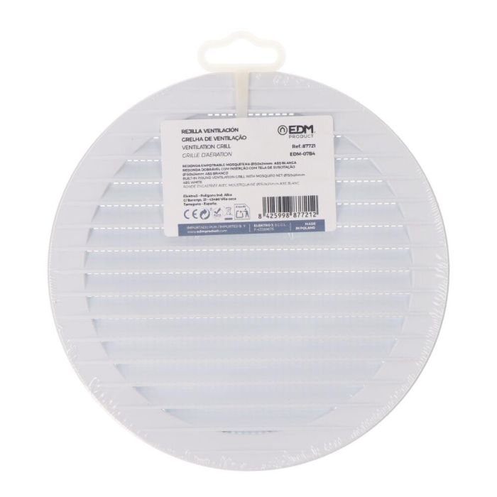 Edm Rejilla Ventilación Redonda Empotrable con Mosquitera ø150mm ABS Blanca 2