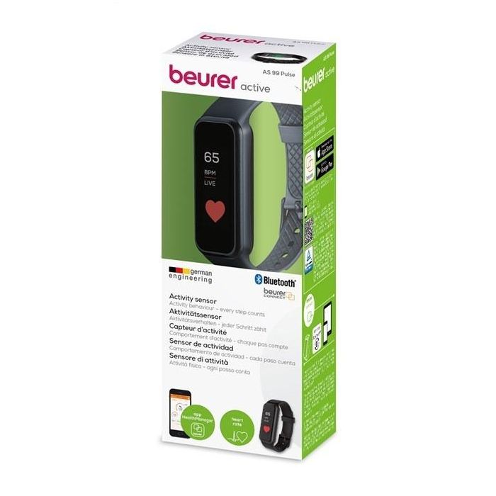 Beurer AS-99 Sensor de Actividad Física con Bluetooth y Monitor de Frecuencia Cardíaca, Notificaciones, Compatible con HealthManager 6