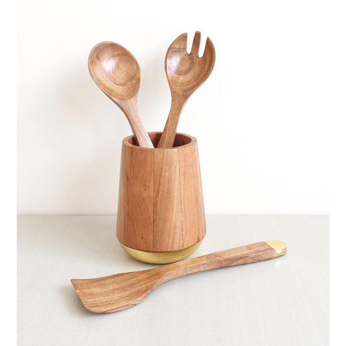 Bote Utensilios Basicos DKD Home Decor Natural Dorado 13 x 16.5 x 13 cm Set de 4 1