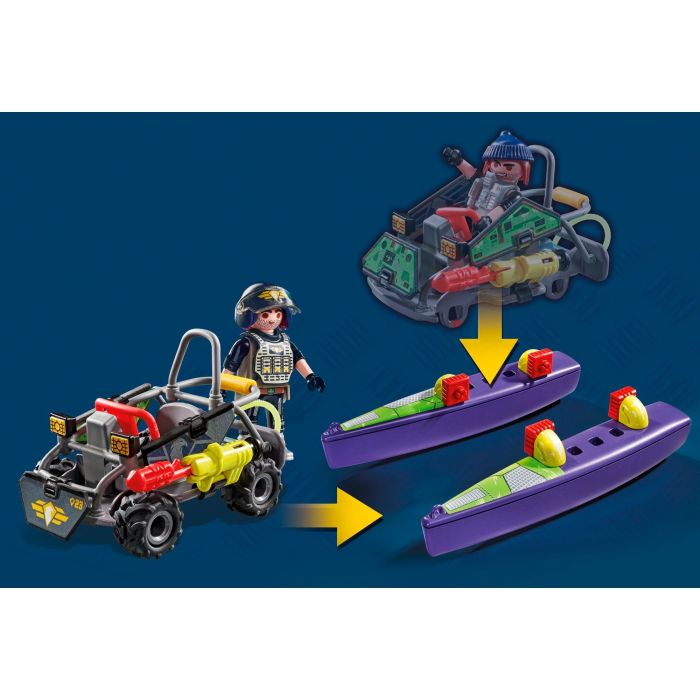 Playmobil Fuerzas Especiales Quad Multiterreno con Lancha Acuática Transformable, Juguete Policial de Acción 3