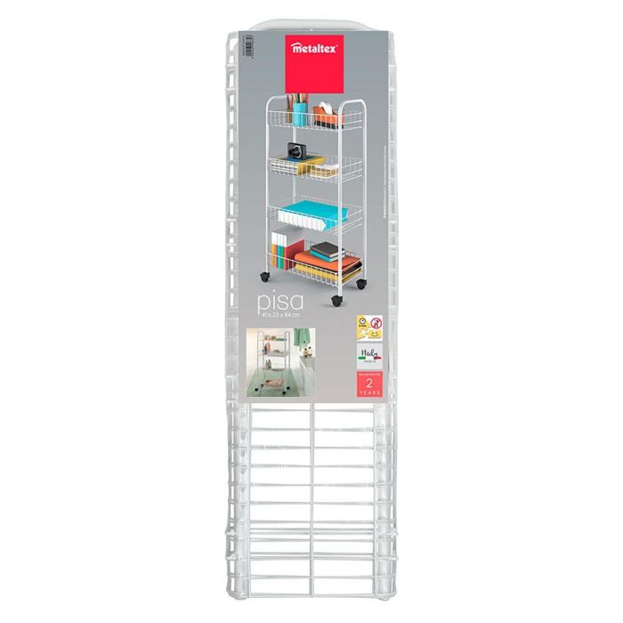 Metaltex Carro multiusos 4 estantes con ruedas 41 x 23 x 84 cm alambre plastificado 7