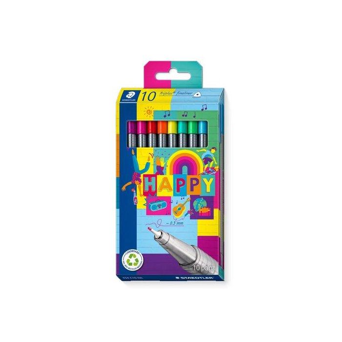 Staedtler Rotulador Triplus Fineliner 334 Punta Superfina 0.3 mm, Estuche 10 Colores Surtidos