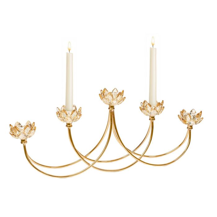 Candelabro Romimex Dorado Metal Vidrio 55 x 22 x 8 cm