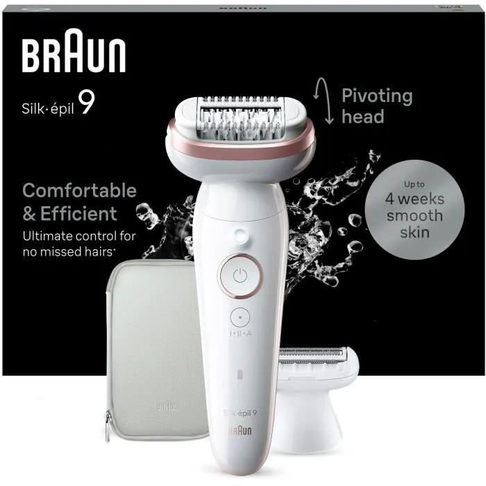 Braun Silk-épil 9 Depiladora Eléctrica 9-030 - Depilación Fácil para Piel Suave y Duradera - Blanco / Rosa