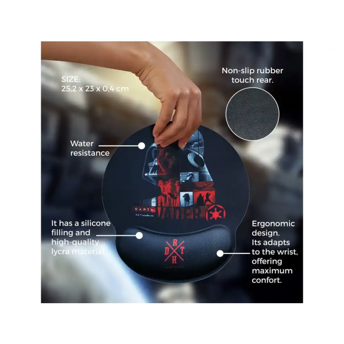 Wondee Alfombrilla de Ratón Star Wars Darth Vader Ergonómica Gel Reposamuñecas Antideslizante 230x250 mm 1