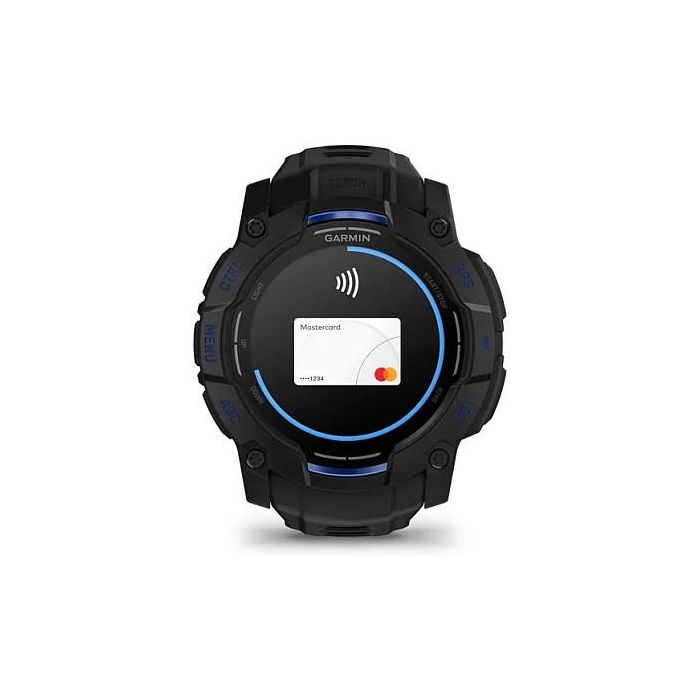 Garmin Instinct 3 Reloj Inteligente con Pantalla AMOLED de 45 mm, GPS, Caja de Aluminio y GFRP, Correa de Silicona Intercambiable Negro/Azul Bolt, Resistencia al Agua 10 ATM