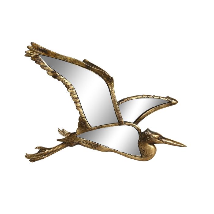 DKD Home Decor Decoración Pared Glam Garza Dorado Resina Espejo 35.5x26x2 cm