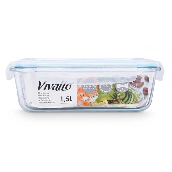 Fiambrera de Vidrio Borosilicato Hermética 1500ml Vivalto 23x17x7 cm (12 Unidades) 2 Fiambrera de Vidrio Borosilicato Hermética 1500ml Vivalto 23x17x7 cm (12 Unidades) 2