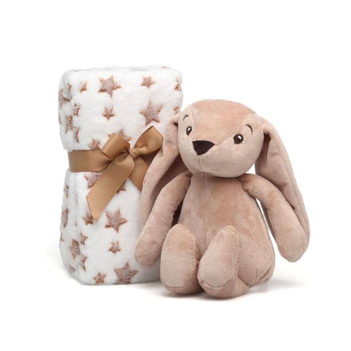 Conejo De Peluche Marrón Con Mantita De Estrellas 1