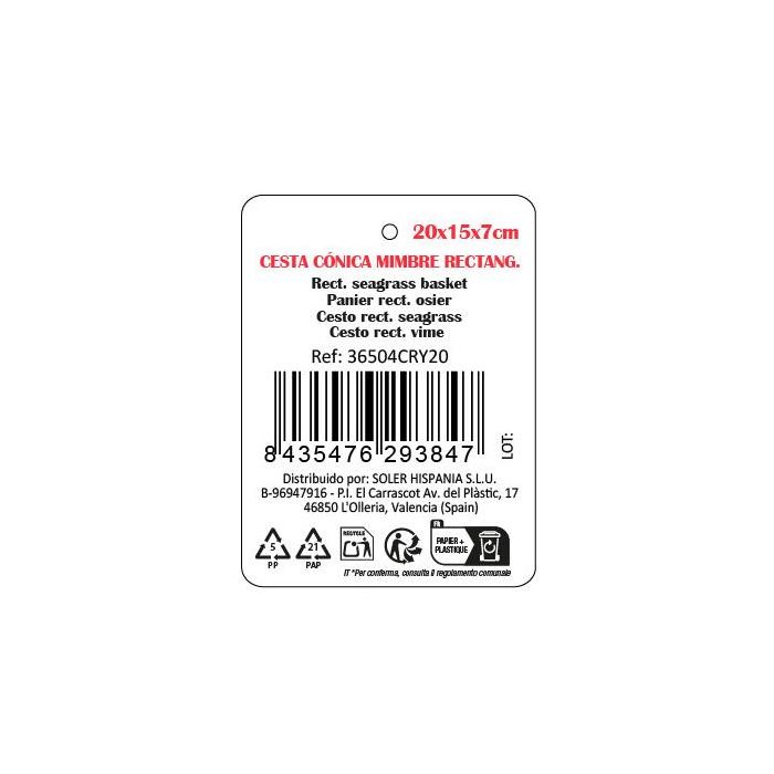 Inde Cesta Cónica Mimbre Rectangular 20 cm x 15 cm x 7 cm (18 Unidades) 2