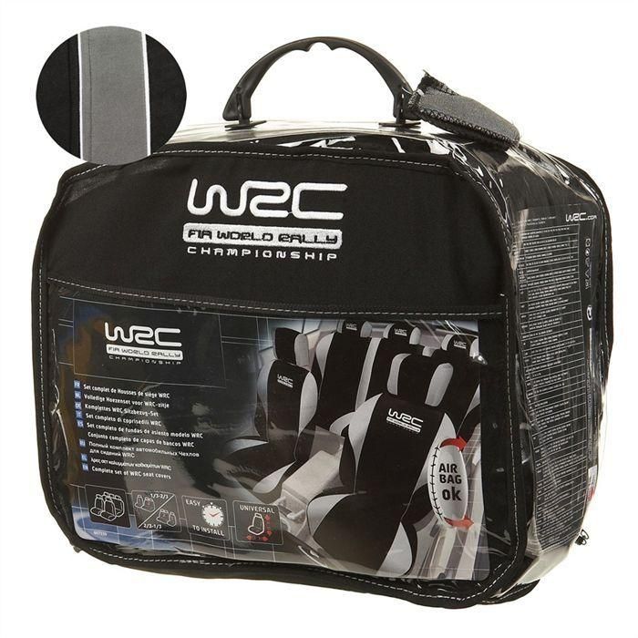 WRC Fundas Asientos Universal Rallye Terciopelo Negro/Malla Plateada - Compatibles Airbag Lateral, 5 Reposacabezas, Asiento Trasero Divisible 2