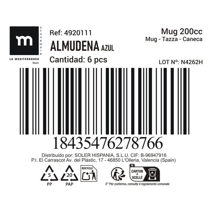 La Mediterranea Mug 200 cc Azul "Almudena" - 7.5x8.5x10.5 cm (36 Unidades) 2