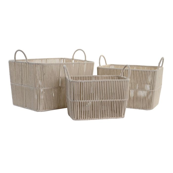 DKD Home Decor Cestas Organizadoras Decorativas Set de 3 Beige Algodón y Metal Hechas a Mano - 29x31x39 cm (2.28kg) 3 DKD Home Decor Cestas Organizadoras Decorativas Set de 3 Beige Algodón y Metal Hechas a Mano - 29x31x39 cm (2.28kg) 3