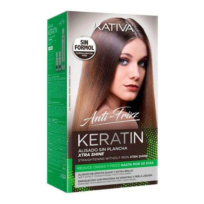 Kativa KERATIN ANTI-FRIZZ Set Alisado Brasileño Sin Plancha Anti-Frizz Brillo 30 Días con Keratina y Perla Líquida (Set 3 Productos)