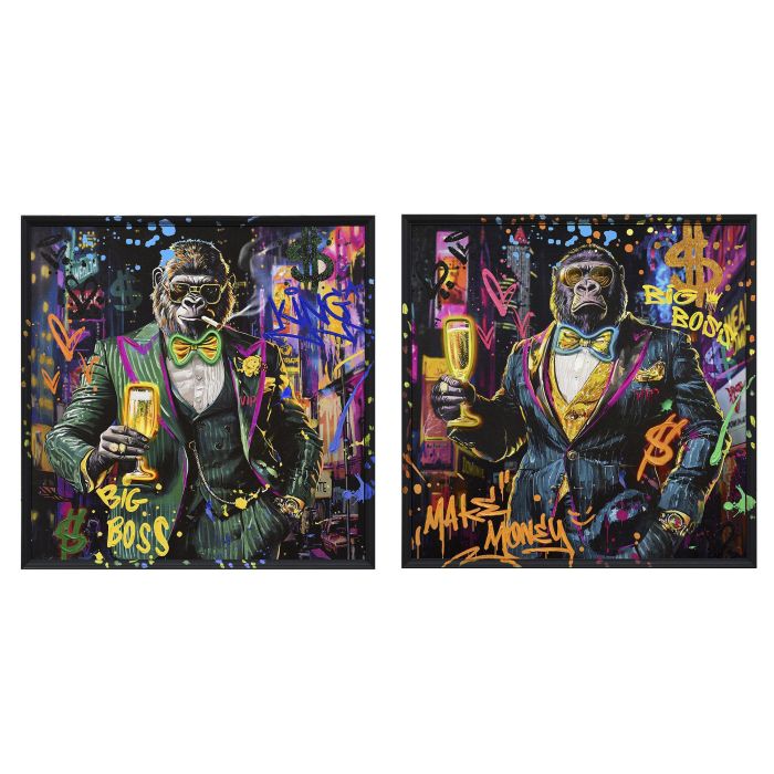 DKD Home Decor Cuadro de Pared Decorativo Loft con LED y diseño Gorila the boss de Lienzo y PS Multicolor 83x83x3,7 cm (2 Unidades) 5 DKD Home Decor Cuadro de Pared Decorativo Loft con LED y diseño Gorila the boss de Lienzo y PS Multicolor 83x83x3,7 cm (2 Unidades) 5