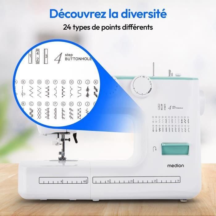 Medion MED4061275230901 Máquina de coser SM 60, 62W de potencia, 24 tipos de puntadas y puntadas dobles, 700 rpm, luz LED, color Turquesa 3 Medion MED4061275230901 Máquina de coser SM 60, 62W de potencia, 24 tipos de puntadas y puntadas dobles, 700 rpm, luz LED, color Turquesa 3