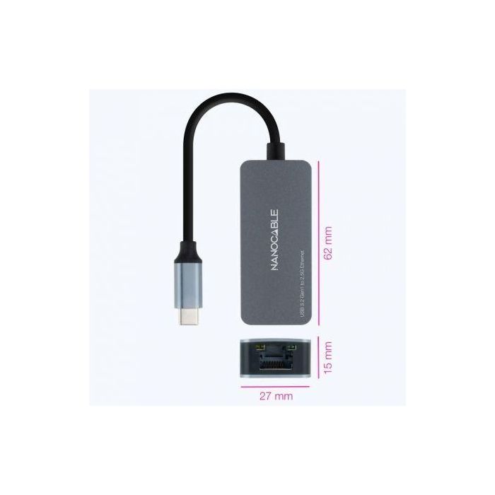 Adaptador USB-C a Red RJ45 NANOCABLE 10.03.0410 Gris 1