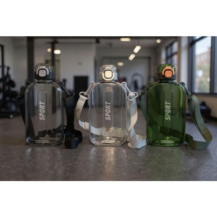 Inde Botella de Agua Deportiva c/Colgador 750 ml, Botella Reutilizable con Arnés, 21.8 cm (12 Unidades)