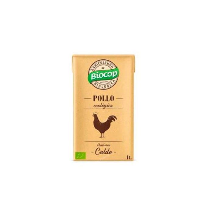BIOCOP Caldo de Pollo Ecológico Auténtico 100% BIO de Gallina Libre, con Verduras Frescas y AOVE, Tetrabrick 1 Litro