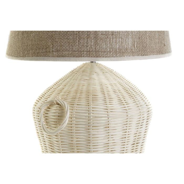 DKD Home Decor Lámpara de Sobremesa Tropical de Ratán y Lino, Hecha a Mano, Blanco Marrón Claro, 42x42x70 cm, Casquillo E27 3 DKD Home Decor Lámpara de Sobremesa Tropical de Ratán y Lino, Hecha a Mano, Blanco Marrón Claro, 42x42x70 cm, Casquillo E27 3
