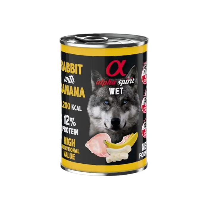 Alpha Spirit Alimento Húmedo para Perros Adultos con Pollo, Conejo y Plátano - Lata 6x400 gr