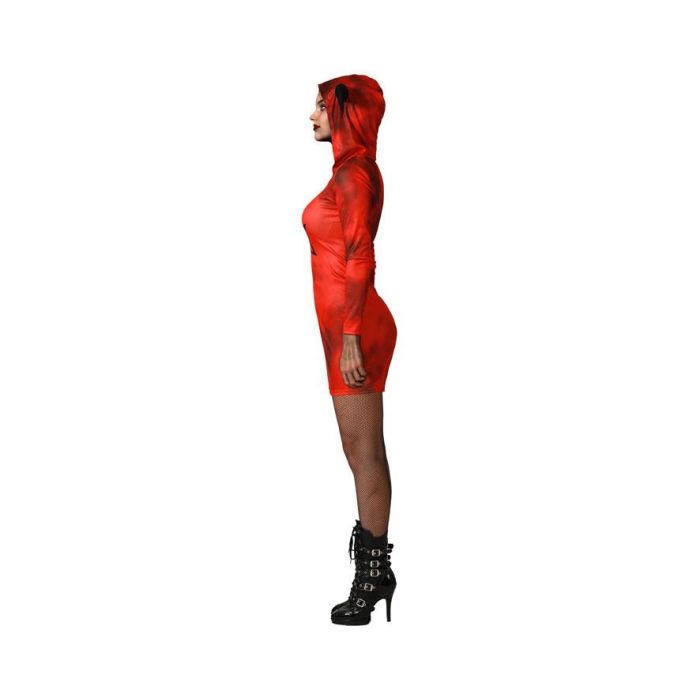 Disfraz de Demonia Roja para Mujer Adulta, Vestido Corto de Polyester con Capucha y Cuernos, Talla XL, para Halloween. 1